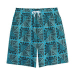 Turquoise African Ethnic Pattern Print Cotton Shorts