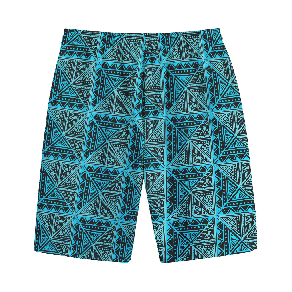 Turquoise African Ethnic Pattern Print Cotton Shorts