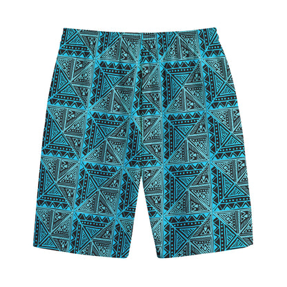 Turquoise African Ethnic Pattern Print Cotton Shorts