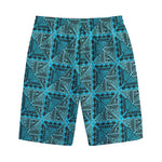 Turquoise African Ethnic Pattern Print Cotton Shorts