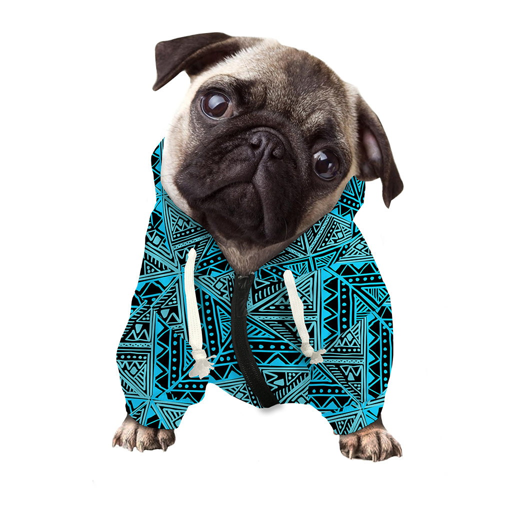 Turquoise African Ethnic Pattern Print Dog Zip Up Hoodie