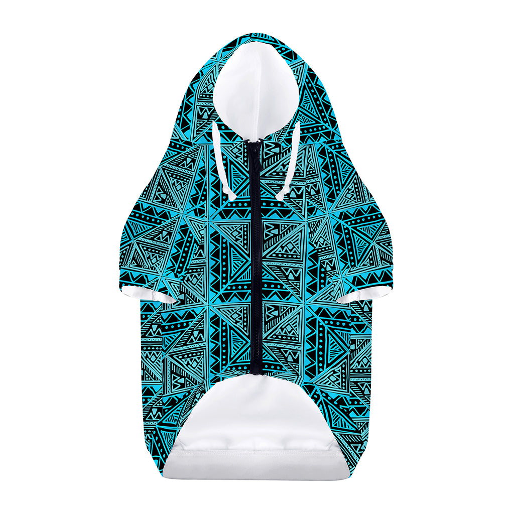 Turquoise African Ethnic Pattern Print Dog Zip Up Hoodie