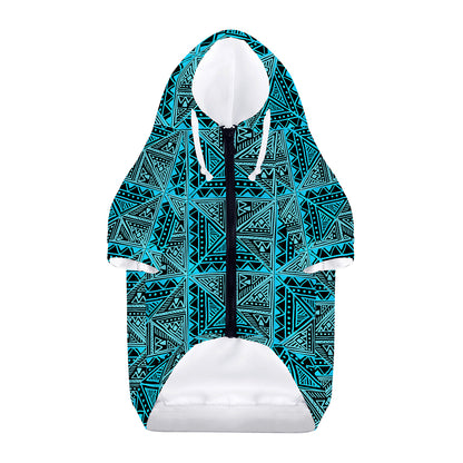 Turquoise African Ethnic Pattern Print Dog Zip Up Hoodie