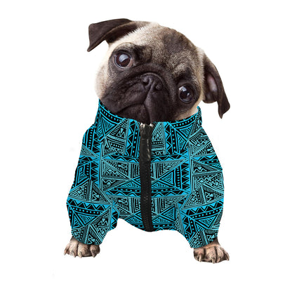 Turquoise African Ethnic Pattern Print Dog Zip Up Jacket