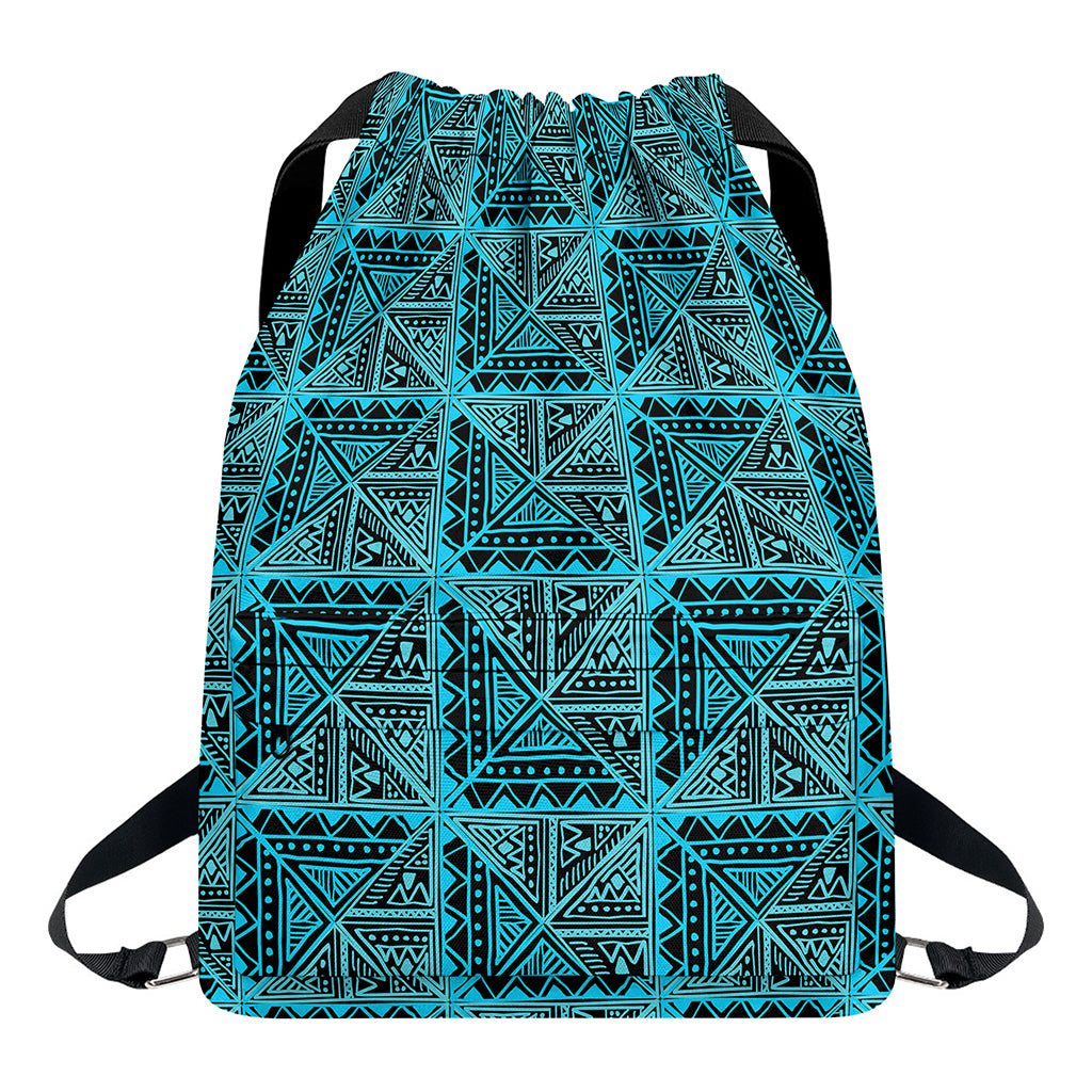 Turquoise African Ethnic Pattern Print Drawstring Backpack
