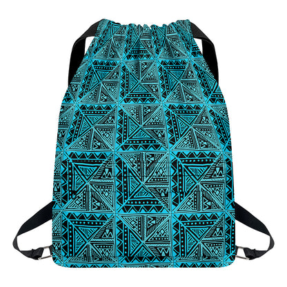Turquoise African Ethnic Pattern Print Drawstring Backpack