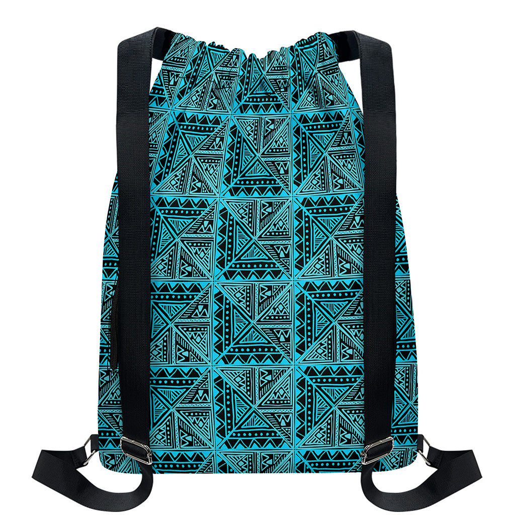 Turquoise African Ethnic Pattern Print Drawstring Backpack