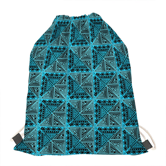 Turquoise African Ethnic Pattern Print Drawstring Bag