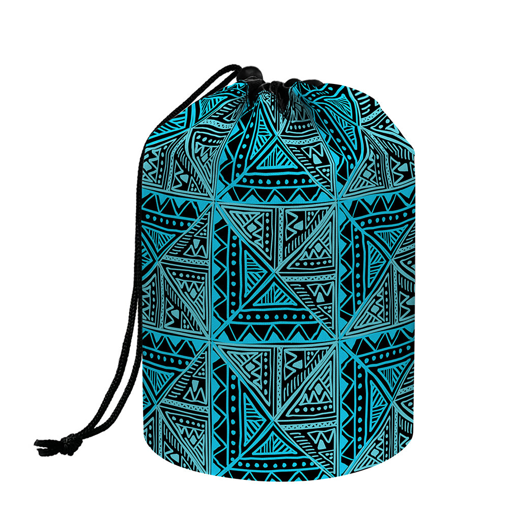 Turquoise African Ethnic Pattern Print Drawstring Makeup Bag