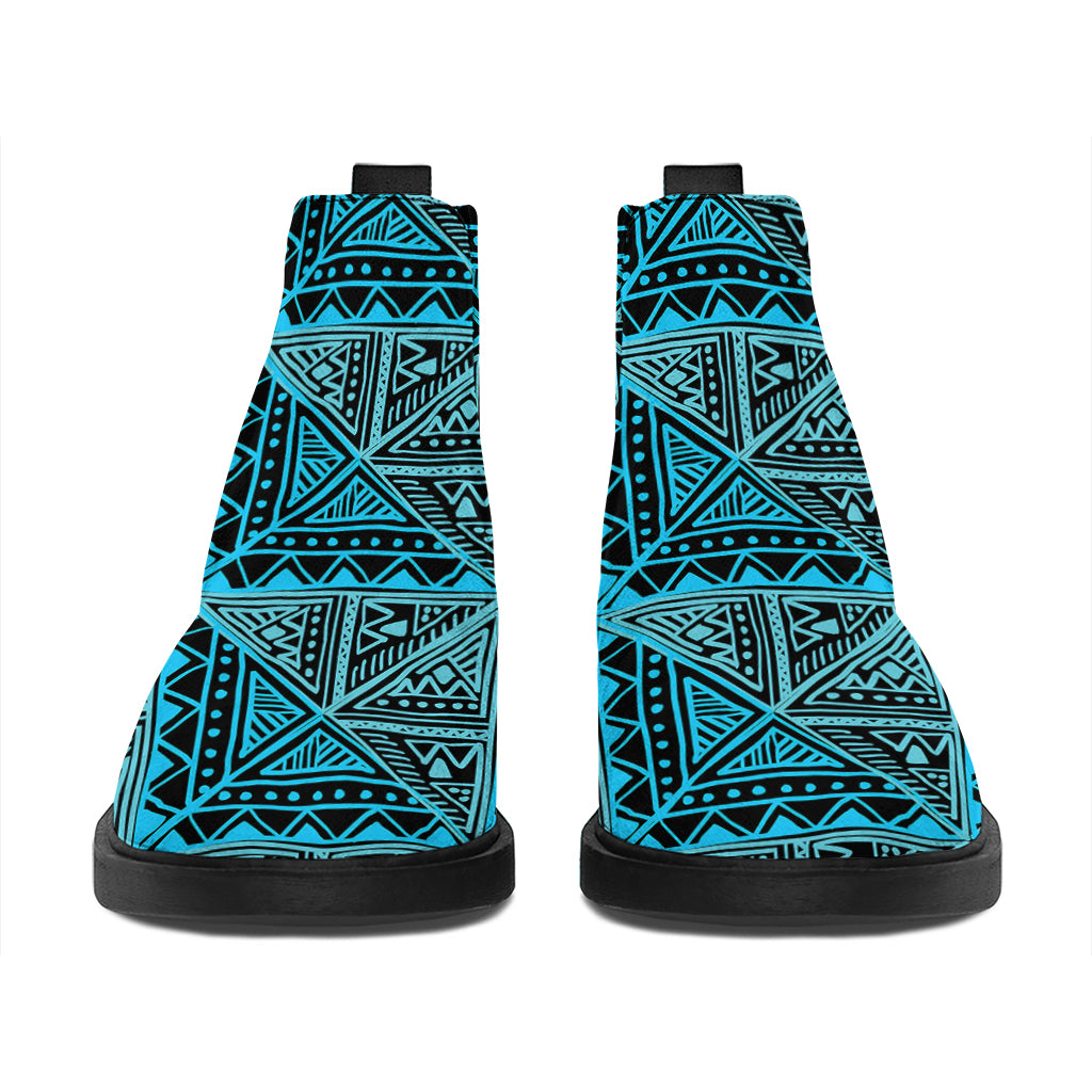 Turquoise African Ethnic Pattern Print Flat Ankle Boots