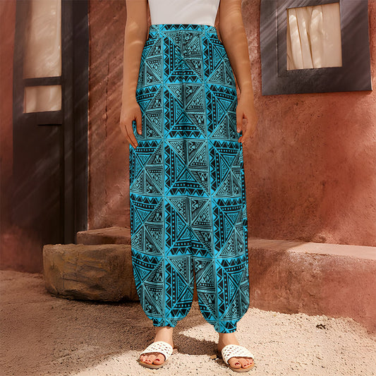 Turquoise African Ethnic Pattern Print Harem Pants
