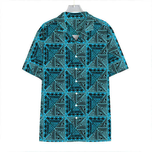 Turquoise African Ethnic Pattern Print Hawaiian Shirt