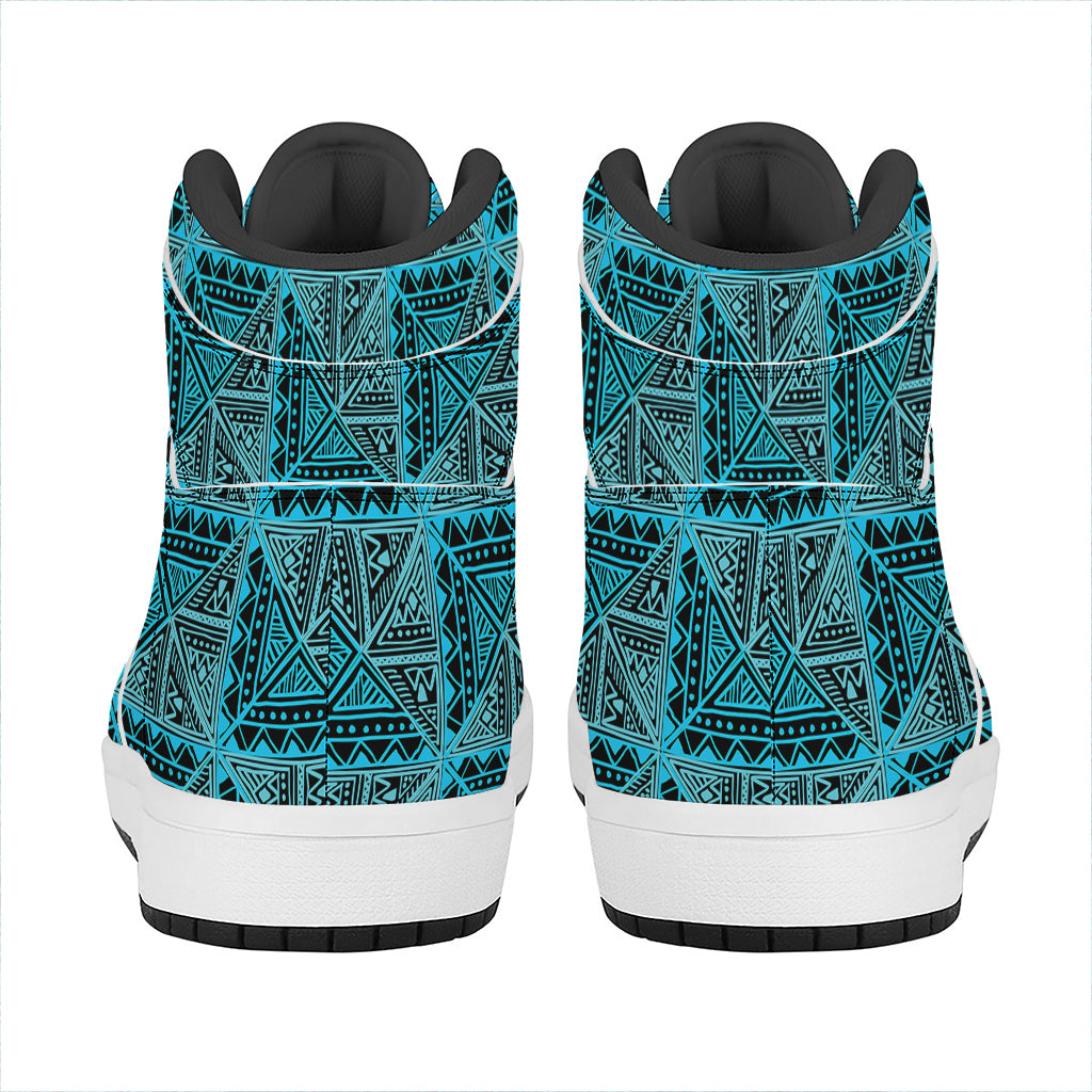 Turquoise African Ethnic Pattern Print High Top Leather Sneakers