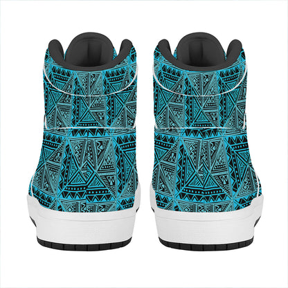 Turquoise African Ethnic Pattern Print High Top Leather Sneakers