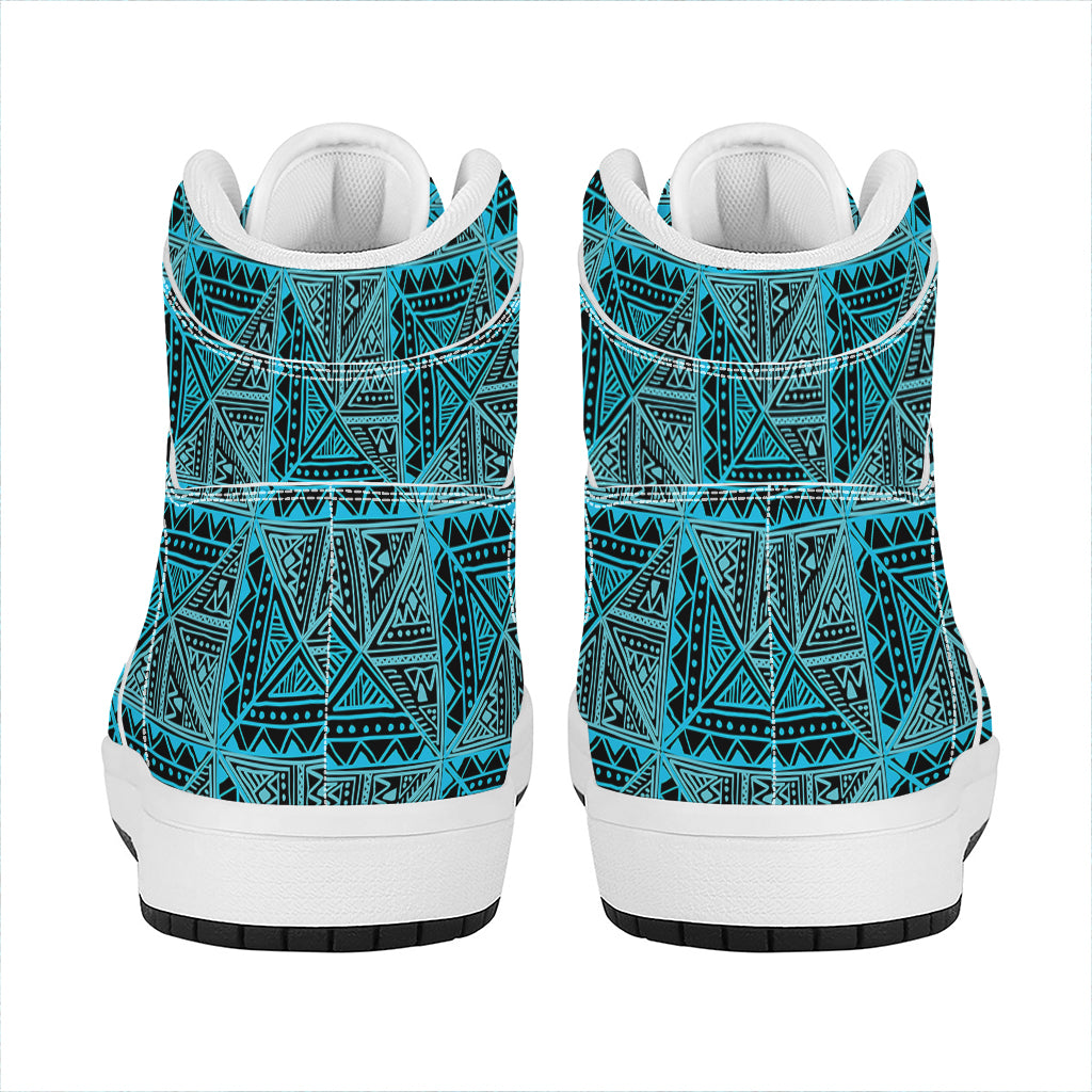 Turquoise African Ethnic Pattern Print High Top Leather Sneakers