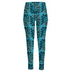 Turquoise African Ethnic Pattern Print High-Waisted Pocket Leggings