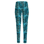 Turquoise African Ethnic Pattern Print High-Waisted Pocket Leggings