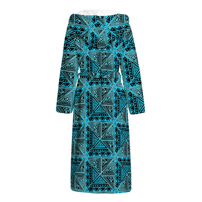 Turquoise African Ethnic Pattern Print Hooded Bathrobe