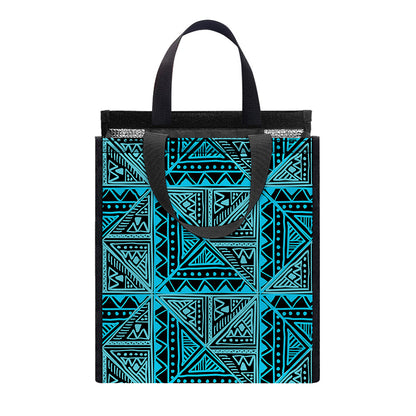 Turquoise African Ethnic Pattern Print Insulated Lunch Tote