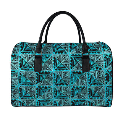 Turquoise African Ethnic Pattern Print Leather Duffle Bag