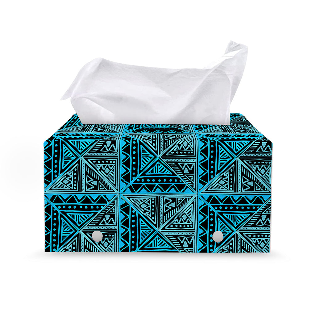 Turquoise African Ethnic Pattern Print Leather Tissue Box Cover