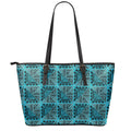 Turquoise African Ethnic Pattern Print Leather Tote Bag With Zipper