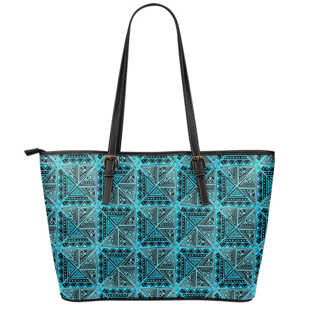 Turquoise African Ethnic Pattern Print Leather Tote Bag