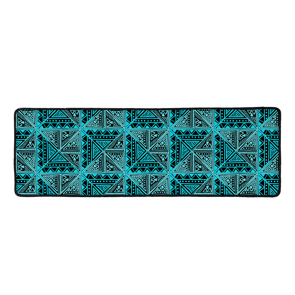 Turquoise African Ethnic Pattern Print Long Kitchen Mat