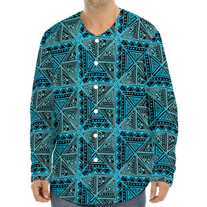 Turquoise African Ethnic Pattern Print Long Sleeve Baseball Jersey