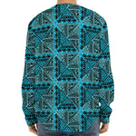 Turquoise African Ethnic Pattern Print Long Sleeve Baseball Jersey