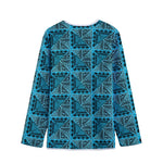 Turquoise African Ethnic Pattern Print Long Sleeve Short Coat