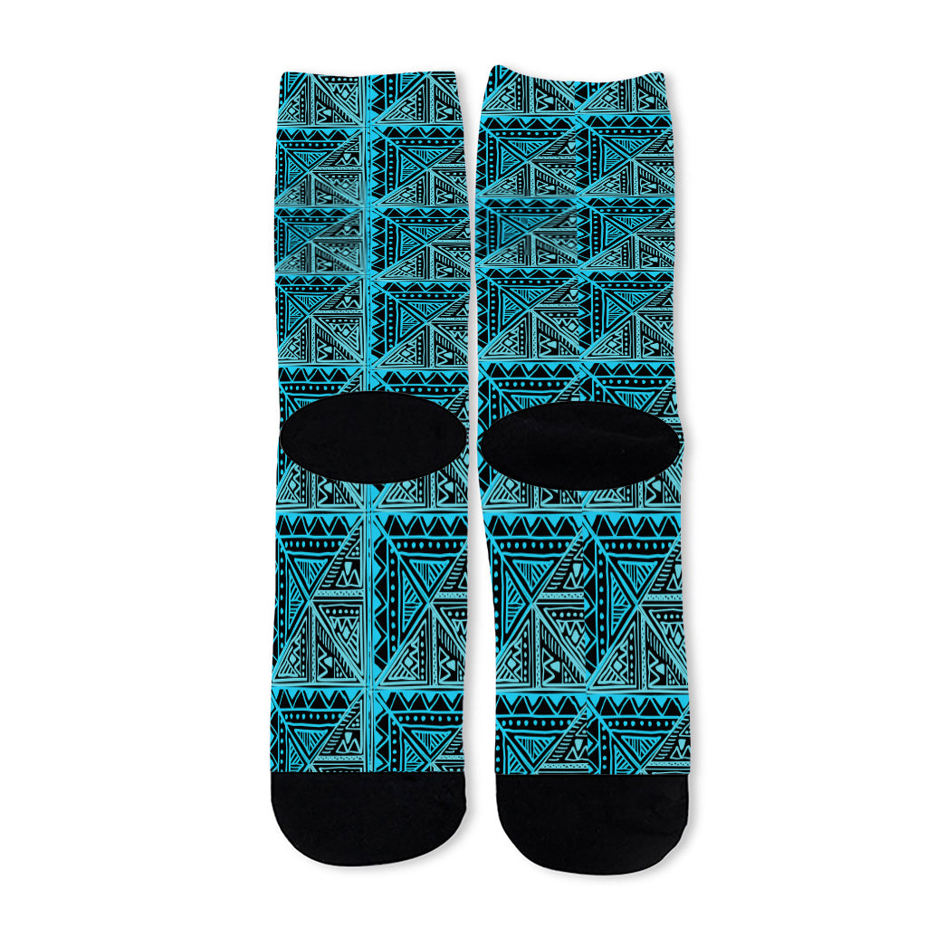 Turquoise African Ethnic Pattern Print Long Socks