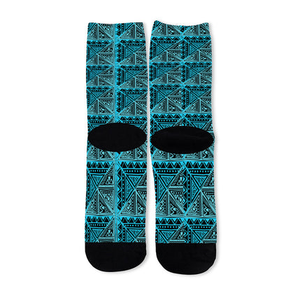 Turquoise African Ethnic Pattern Print Long Socks
