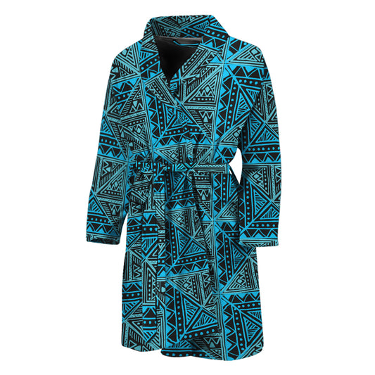 Turquoise African Ethnic Pattern Print Men's Bathrobe