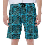 Turquoise African Ethnic Pattern Print Men's Beach Shorts