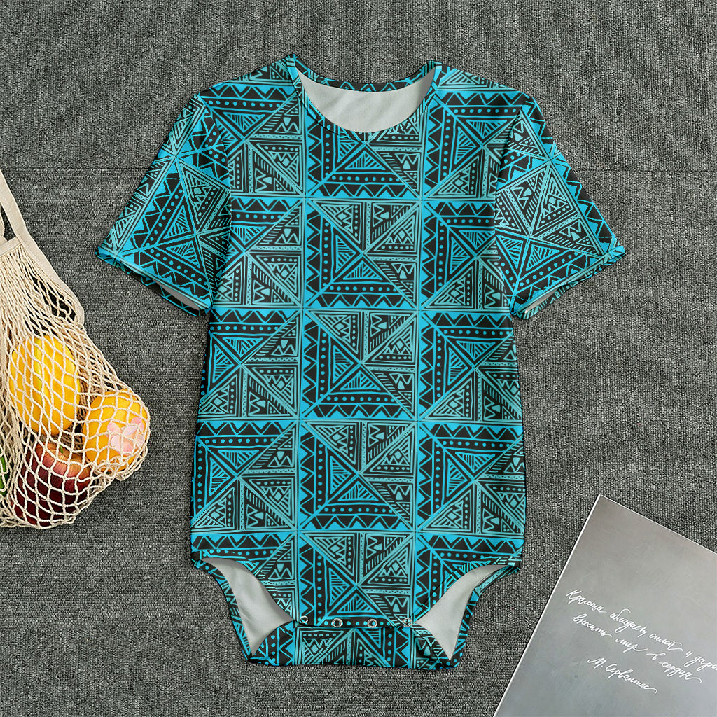 Turquoise African Ethnic Pattern Print Men's Bodysuit