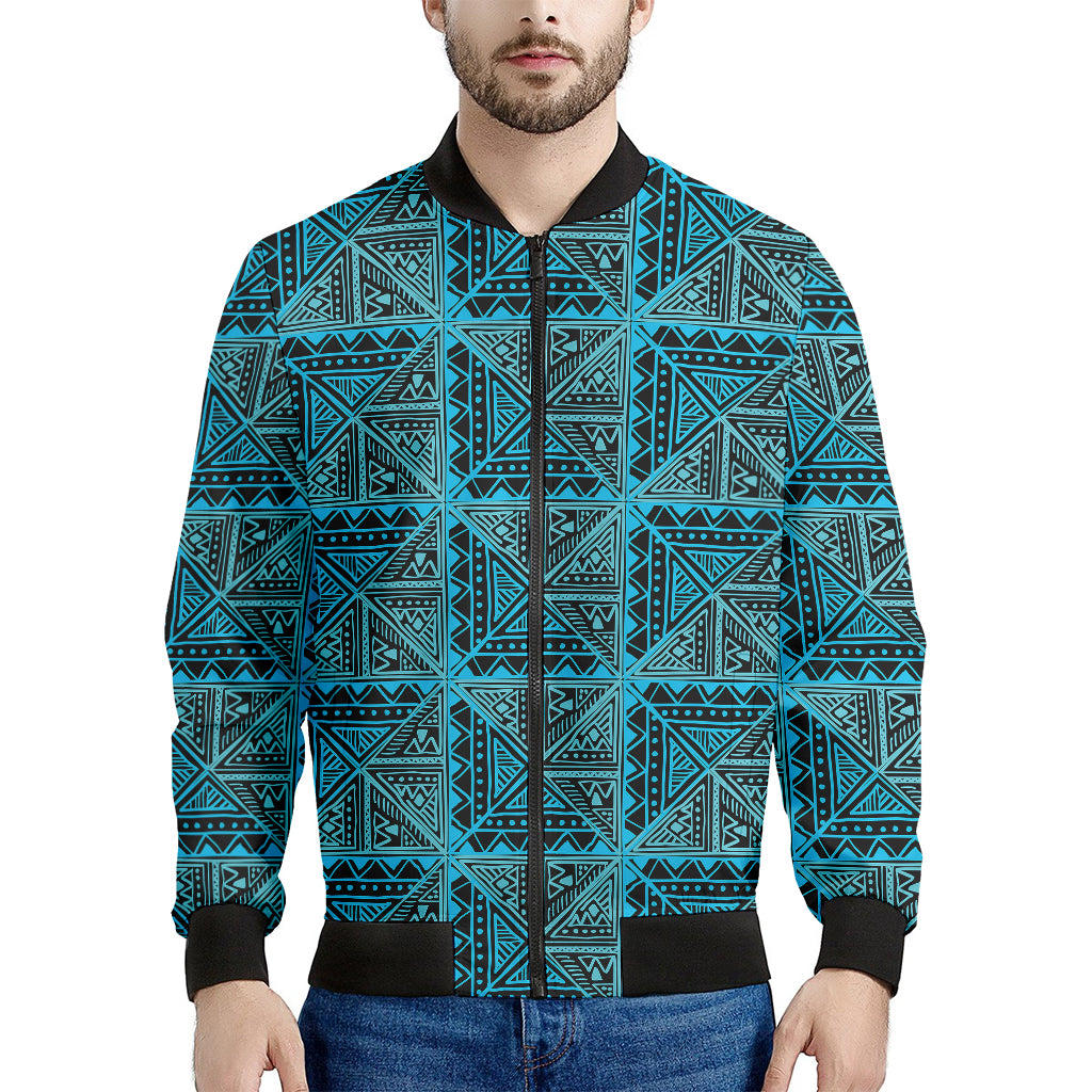 Turquoise African Ethnic Pattern Print Men's Bomber Jacket