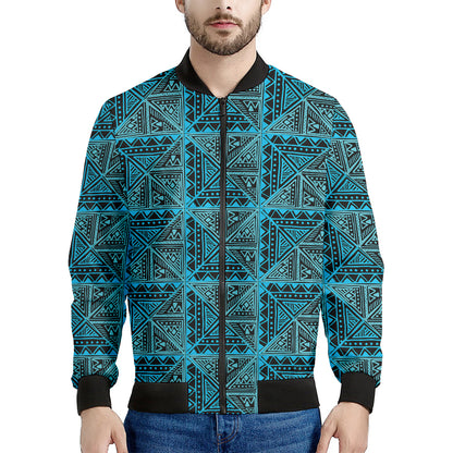 Turquoise African Ethnic Pattern Print Men's Bomber Jacket