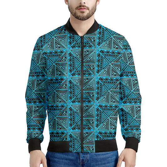 Turquoise African Ethnic Pattern Print Men's Bomber Jacket