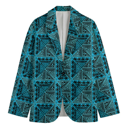 Turquoise African Ethnic Pattern Print Men's Cotton Blazer
