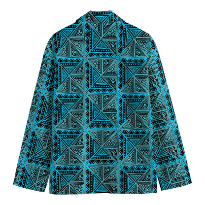 Turquoise African Ethnic Pattern Print Men's Cotton Blazer