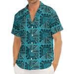 Turquoise African Ethnic Pattern Print Men's Deep V-Neck Shirt