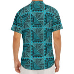 Turquoise African Ethnic Pattern Print Men's Deep V-Neck Shirt