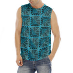 Turquoise African Ethnic Pattern Print Men's Fitness Tank Top