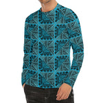 Turquoise African Ethnic Pattern Print Men's Long Sleeve Rash Guard