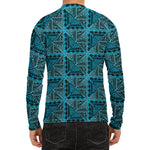Turquoise African Ethnic Pattern Print Men's Long Sleeve Rash Guard
