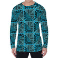 Turquoise African Ethnic Pattern Print Men's Long Sleeve T-Shirt