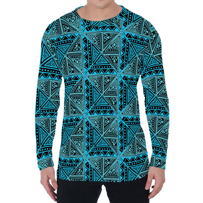 Turquoise African Ethnic Pattern Print Men's Long Sleeve T-Shirt