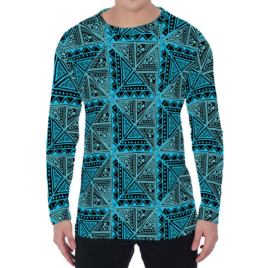 Turquoise African Ethnic Pattern Print Men's Long Sleeve T-Shirt