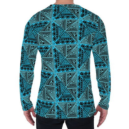 Turquoise African Ethnic Pattern Print Men's Long Sleeve T-Shirt